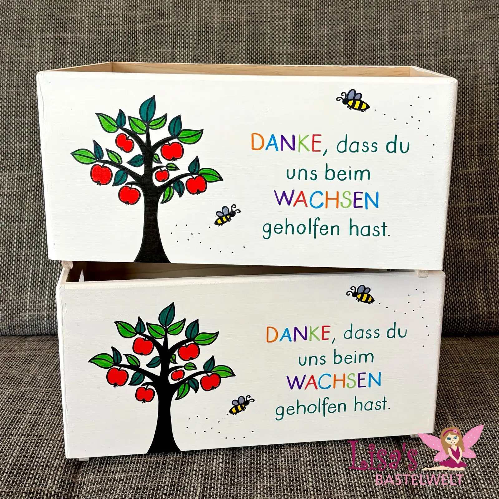 Geschenkekiste „Danke, dass du uns beim Wachsen geholfen hast“