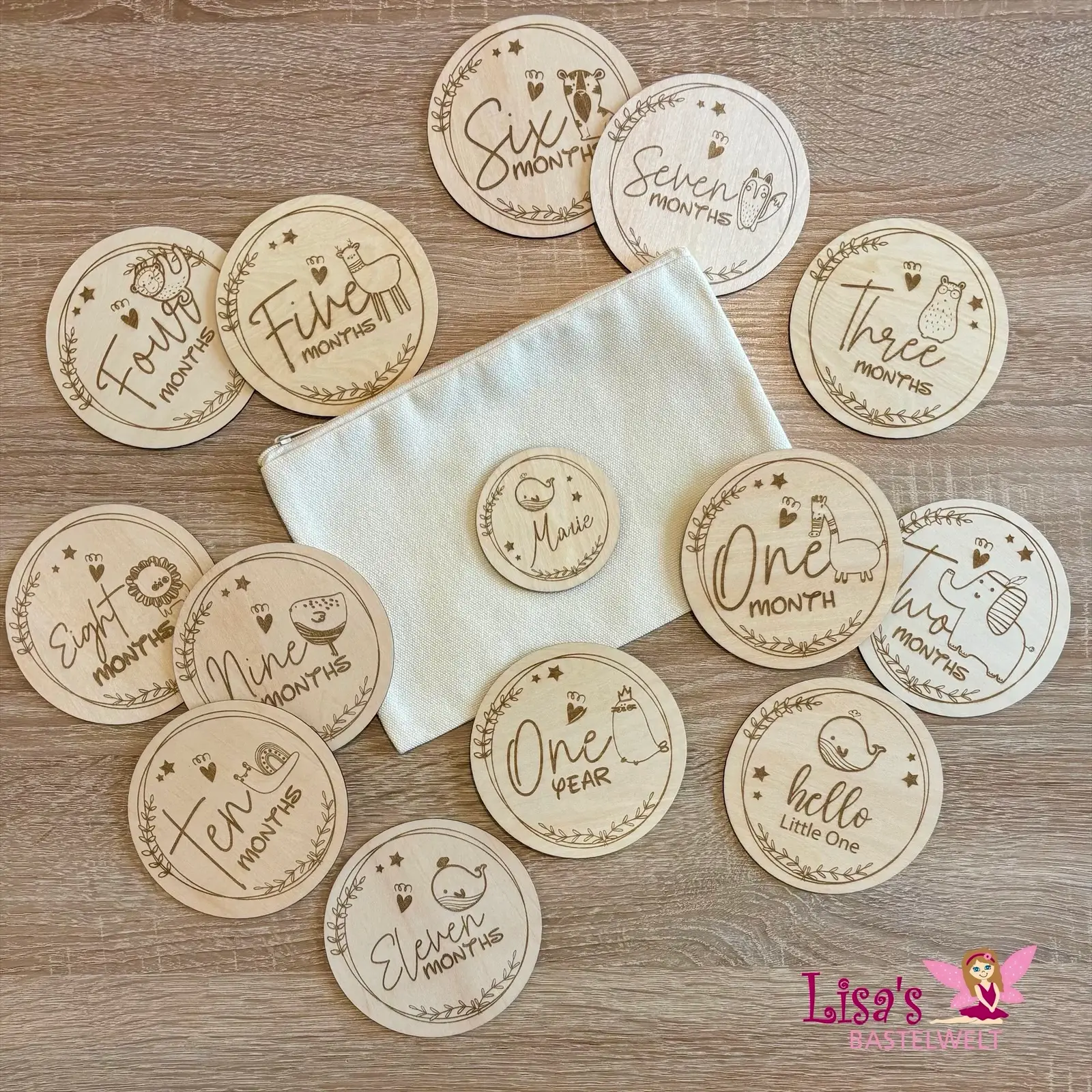 Baby Meilensteinkarten aus Holz – personalisiert