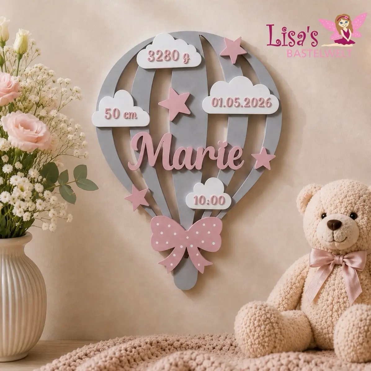 Babygeschenk - personalisierter Heißluftballon