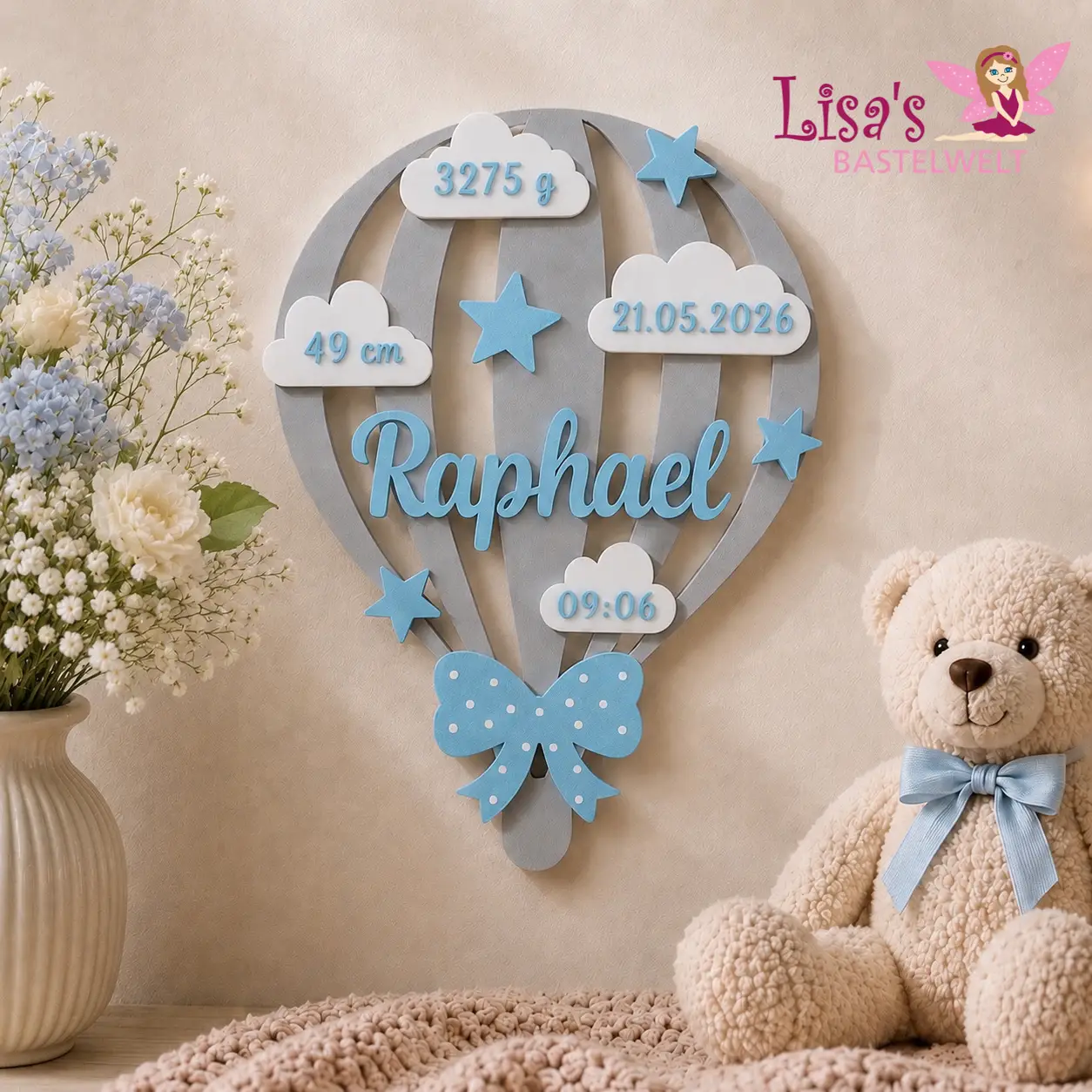 Babygeschenk - personalisierter Heißluftballon – Bild 2